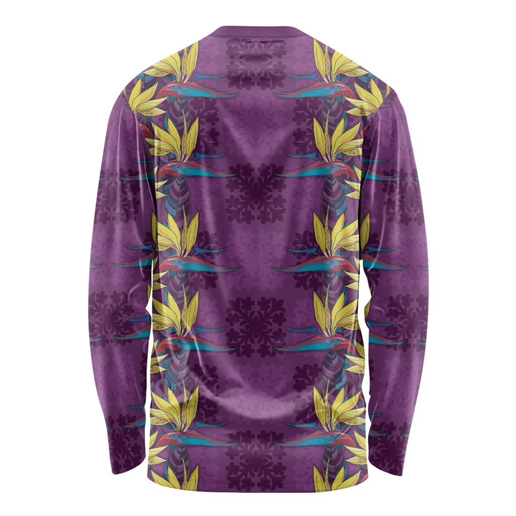 Hawaii Waikiki King Long Sleeve Shirt Purple Quilt With Pua Manu LT05 - Polynesian Pride