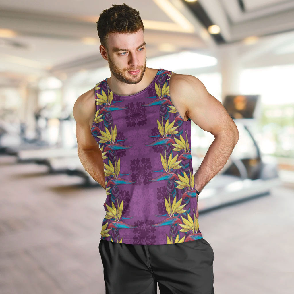 Hawaii Waikiki King Men Tank Top Purple Quilt With Pua Manu LT05 Purple - Polynesian Pride
