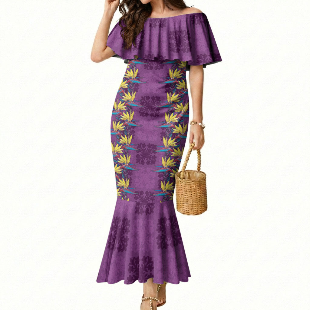 Hawaii Waikiki King Mermaid Dress Purple Quilt With Pua Manu