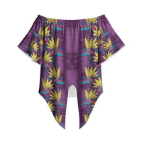 Hawaii Waikiki King Off Shoulder Wrap Waist Top Purple Quilt With Pua Manu LT05 - Polynesian Pride