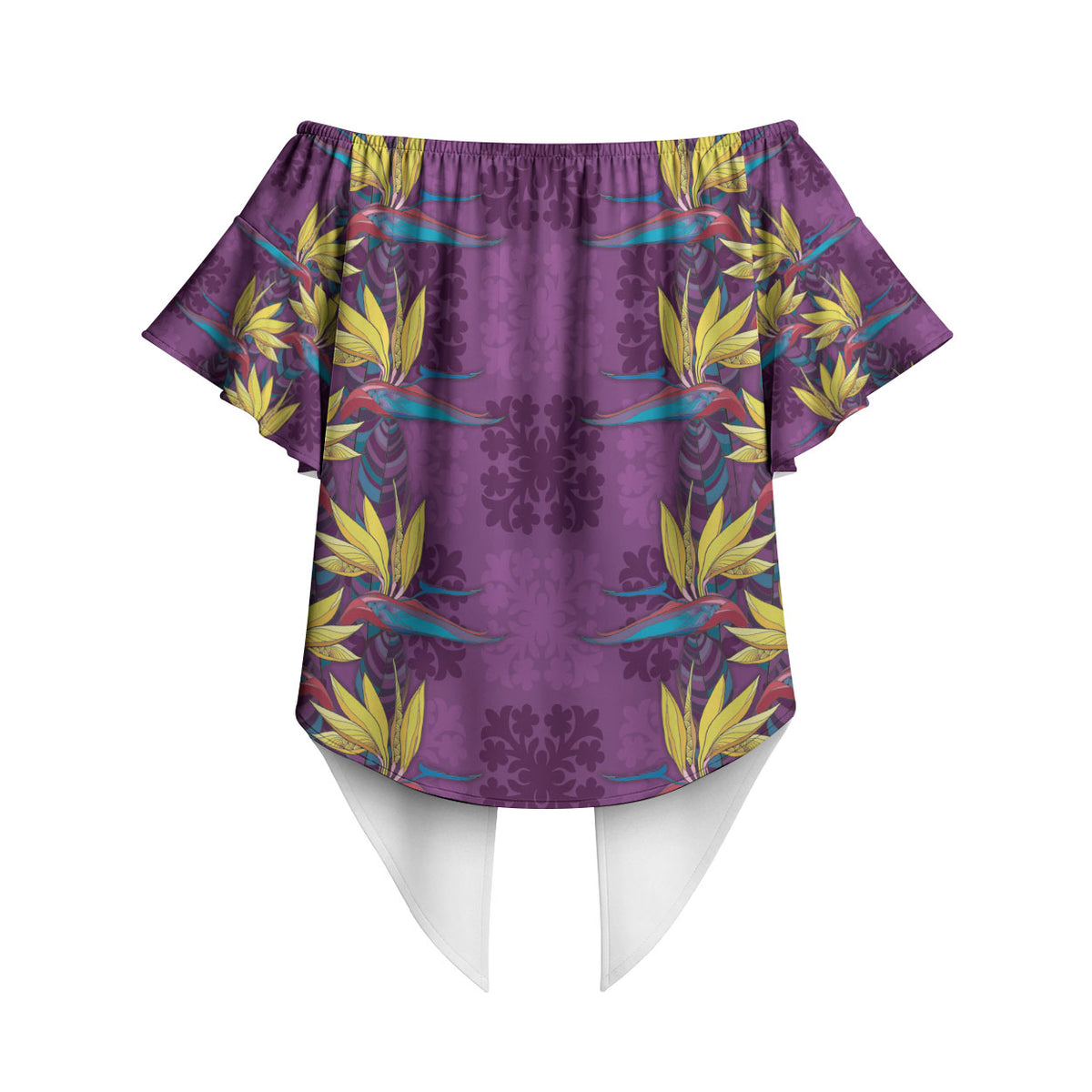 Hawaii Waikiki King Off Shoulder Wrap Waist Top Purple Quilt With Pua Manu LT05 - Polynesian Pride