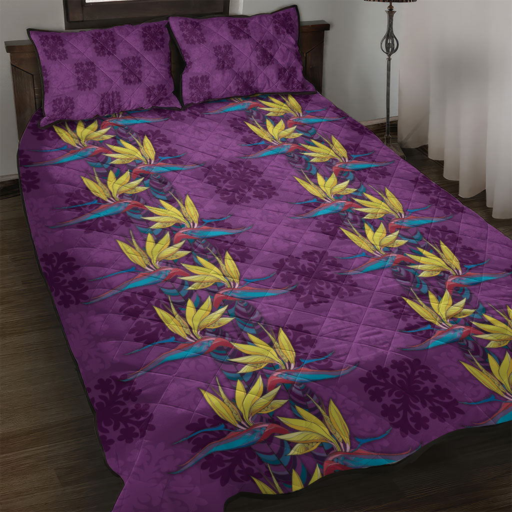 Hawaii Waikiki King Quilt Bed Set Purple Quilt With Pua Manu LT05 Purple - Polynesian Pride