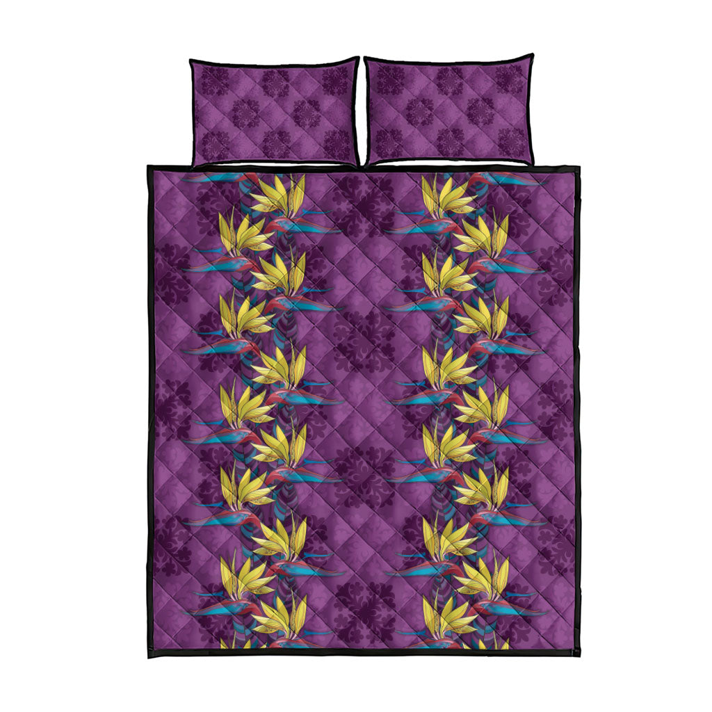 Hawaii Waikiki King Quilt Bed Set Purple Quilt With Pua Manu LT05 - Polynesian Pride