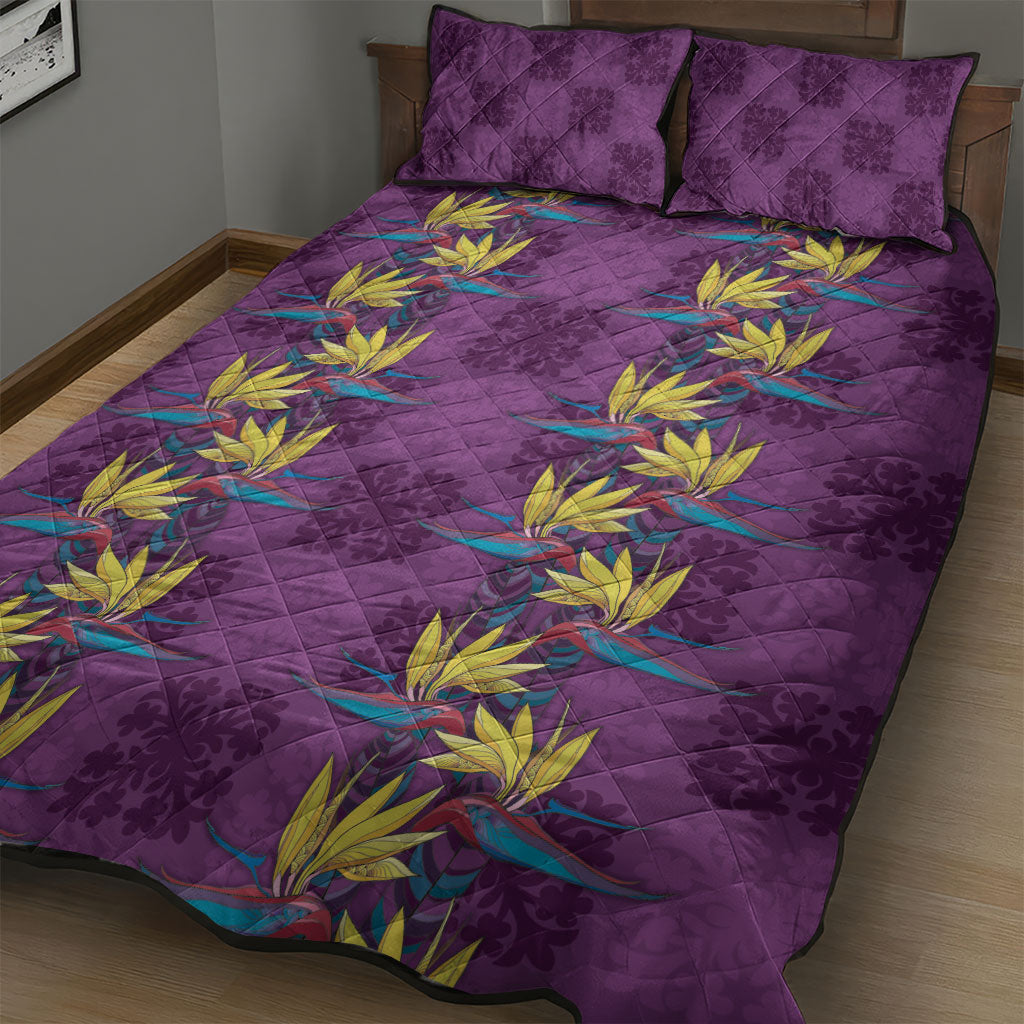 Hawaii Waikiki King Quilt Bed Set Purple Quilt With Pua Manu LT05 - Polynesian Pride