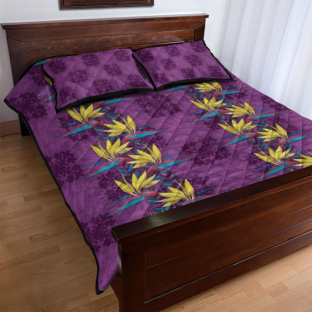 Hawaii Waikiki King Quilt Bed Set Purple Quilt With Pua Manu LT05 - Polynesian Pride