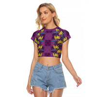 Hawaii Waikiki King Raglan Cropped T Shirt Purple Quilt With Pua Manu LT05 Female Purple - Polynesian Pride