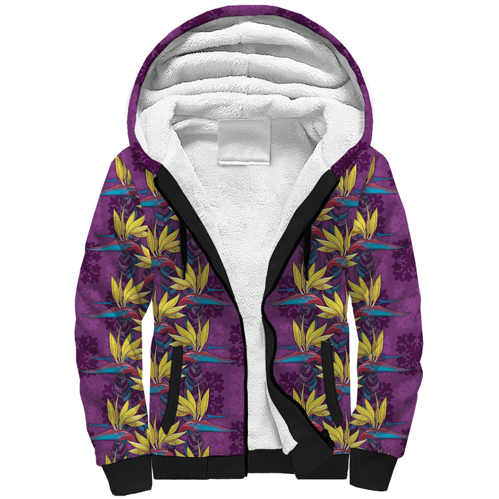 Hawaii Waikiki King Sherpa Hoodie Purple Quilt With Pua Manu LT05 Unisex Purple - Polynesian Pride