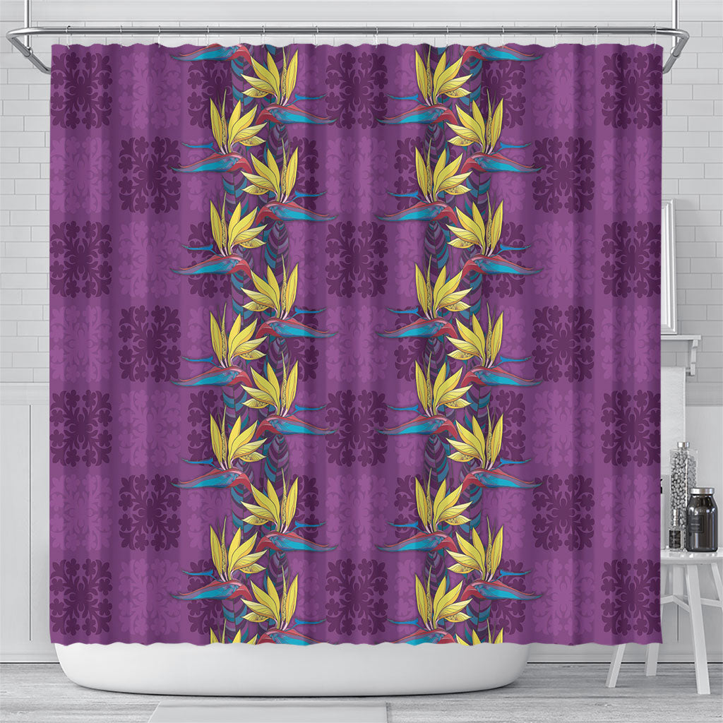 Hawaii Waikiki King Shower Curtain Purple Quilt With Pua Manu LT05 - Polynesian Pride