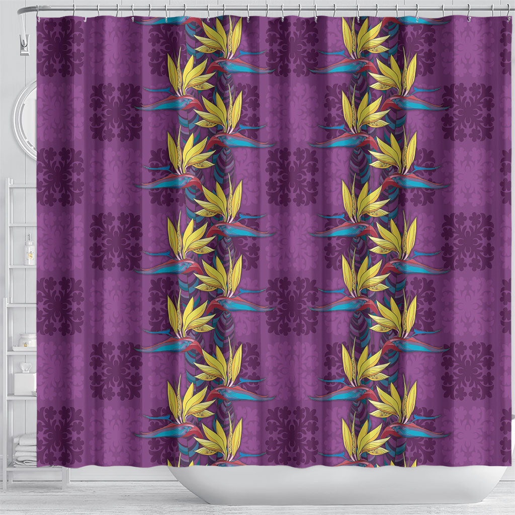 Hawaii Waikiki King Shower Curtain Purple Quilt With Pua Manu LT05 - Polynesian Pride