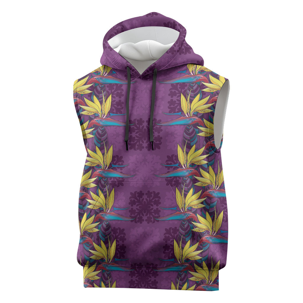 Hawaii Waikiki King Sleeveless Hoodie Purple Quilt With Pua Manu LT05 Purple - Polynesian Pride