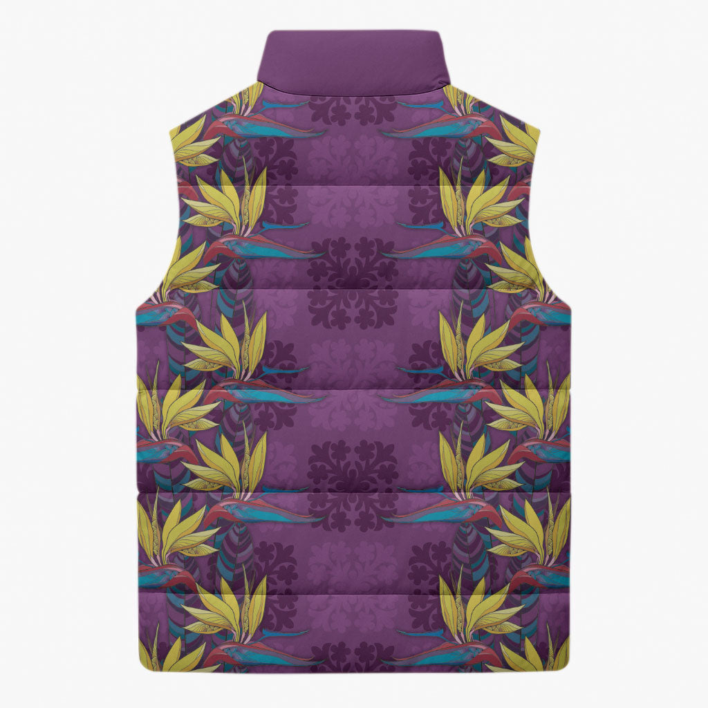 Hawaii Waikiki King Sleeveless Puffer Jacket Purple Quilt With Pua Manu LT05 - Polynesian Pride