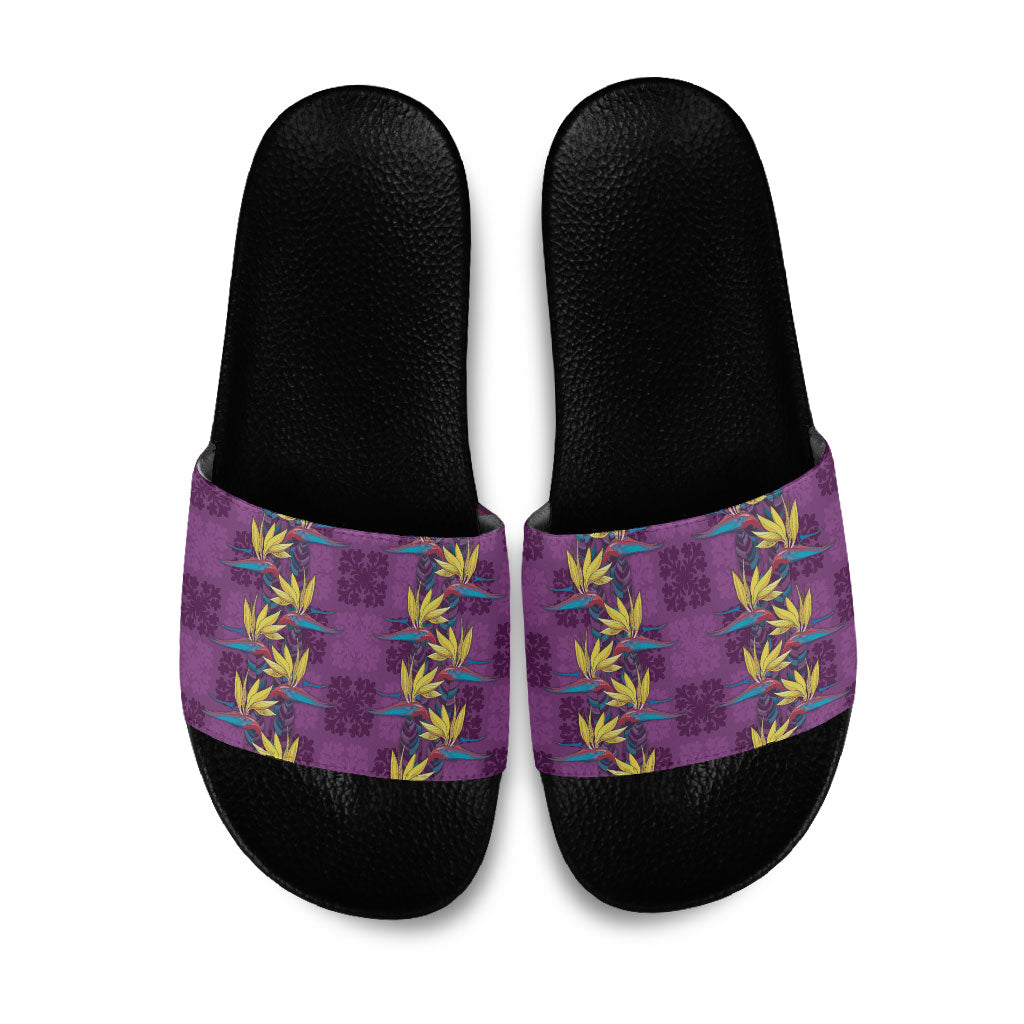 Hawaii Waikiki King Slide Sandals Purple Quilt With Pua Manu LT05 Purple - Polynesian Pride