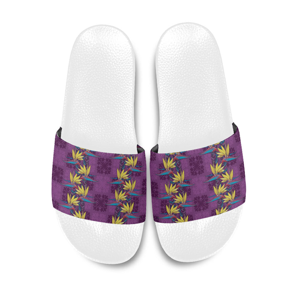 Hawaii Waikiki King Slide Sandals Purple Quilt With Pua Manu LT05 Purple - Polynesian Pride
