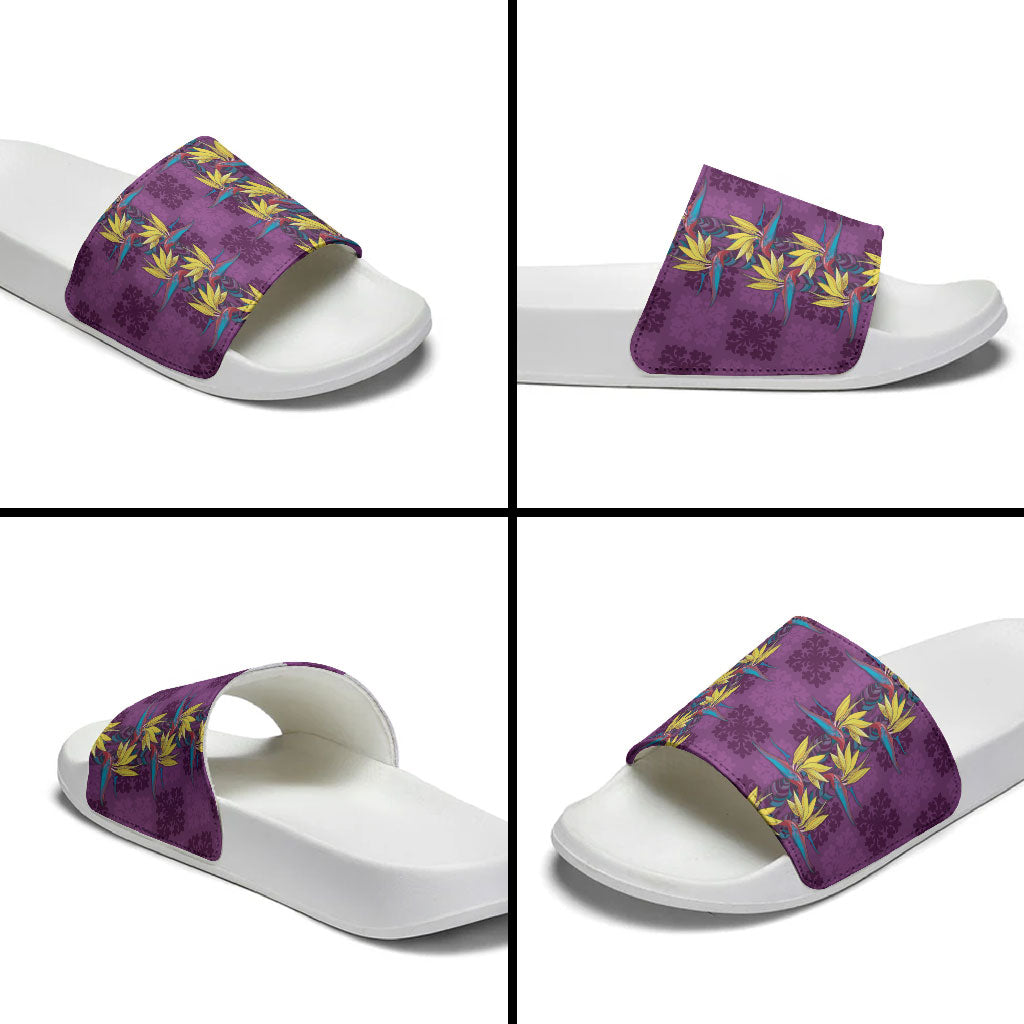 Hawaii Waikiki King Slide Sandals Purple Quilt With Pua Manu LT05 - Polynesian Pride