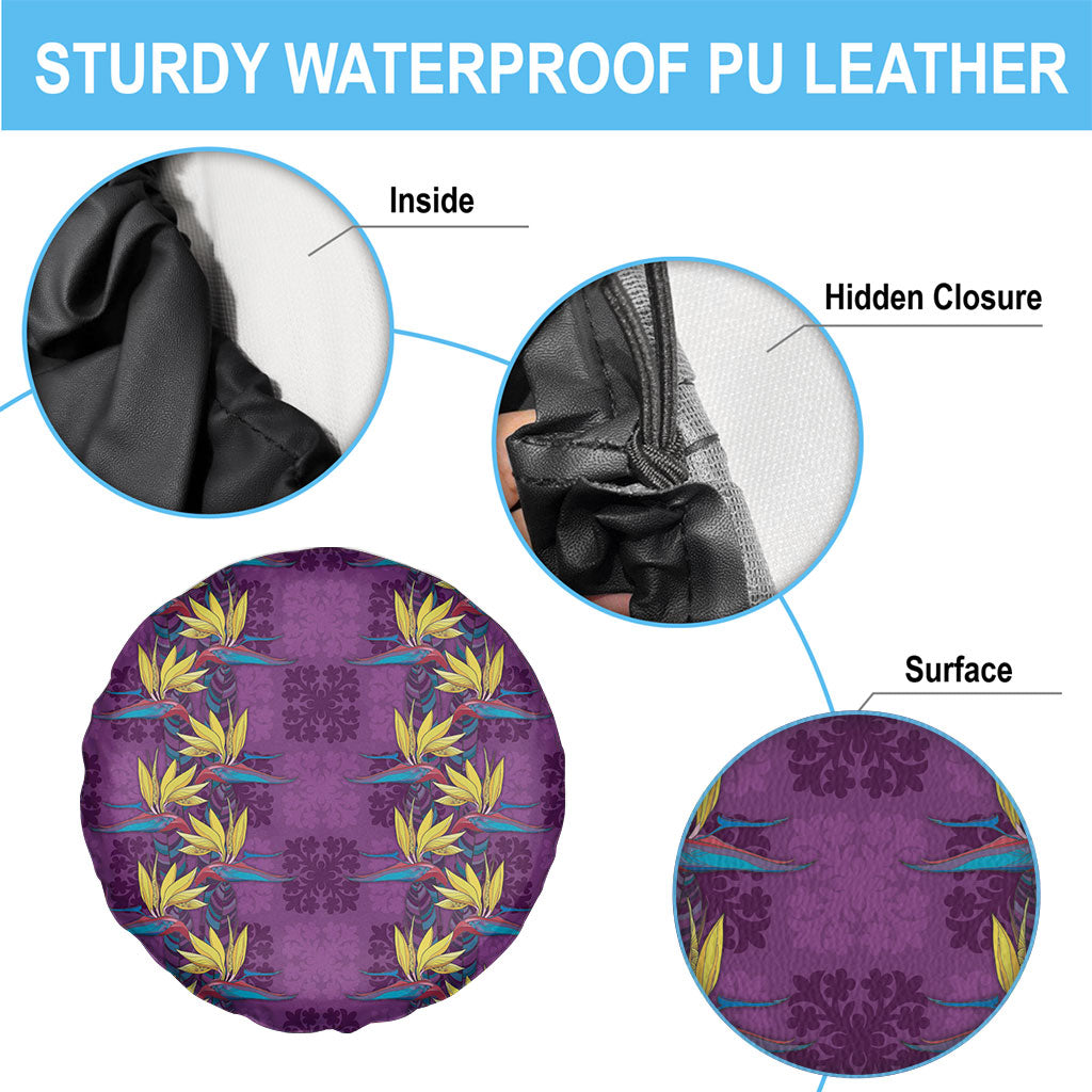 Hawaii Waikiki King Spare Tire Cover Purple Quilt With Pua Manu LT05 - Polynesian Pride