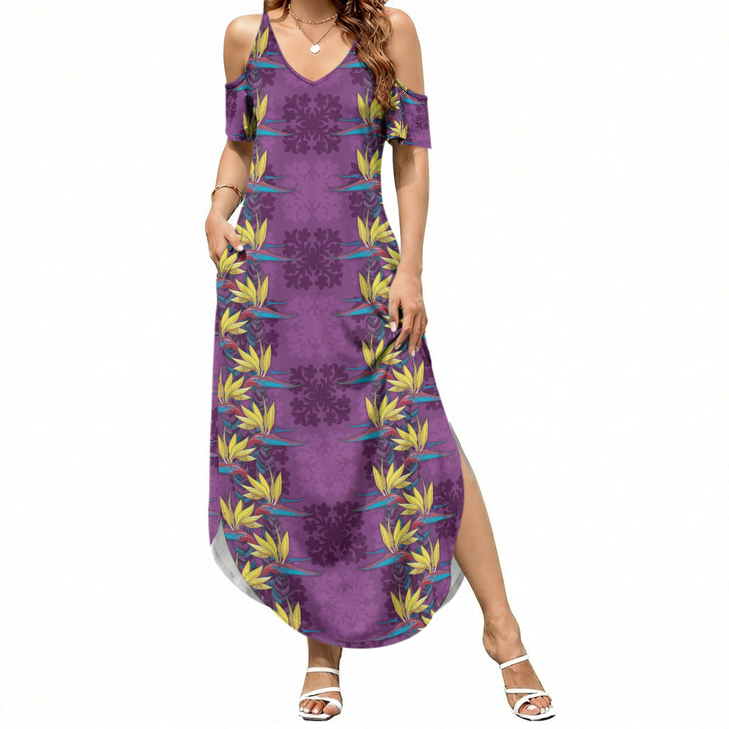 Hawaii Waikiki King Summer Maxi Dress Purple Quilt With Pua Manu