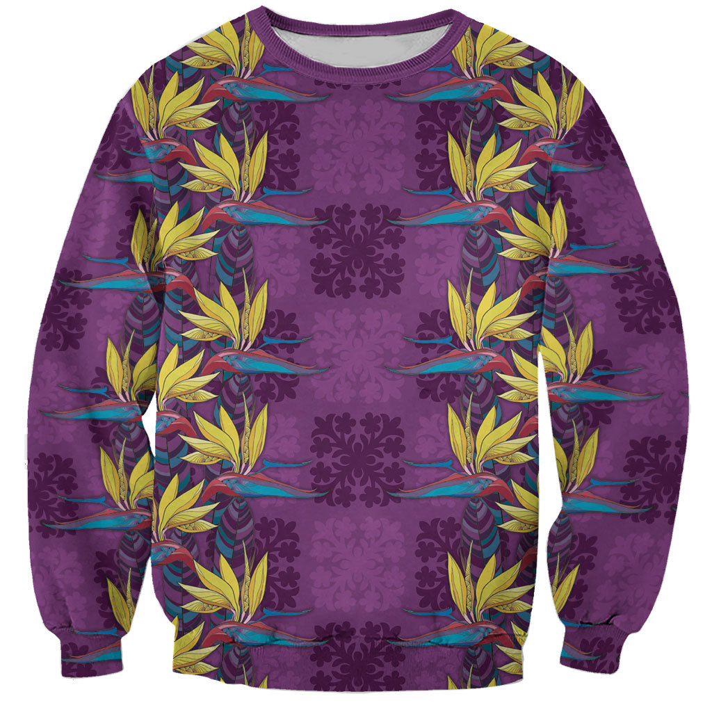 Hawaii Waikiki King Sweatshirt Purple Quilt With Pua Manu LT05 Unisex Purple - Polynesian Pride
