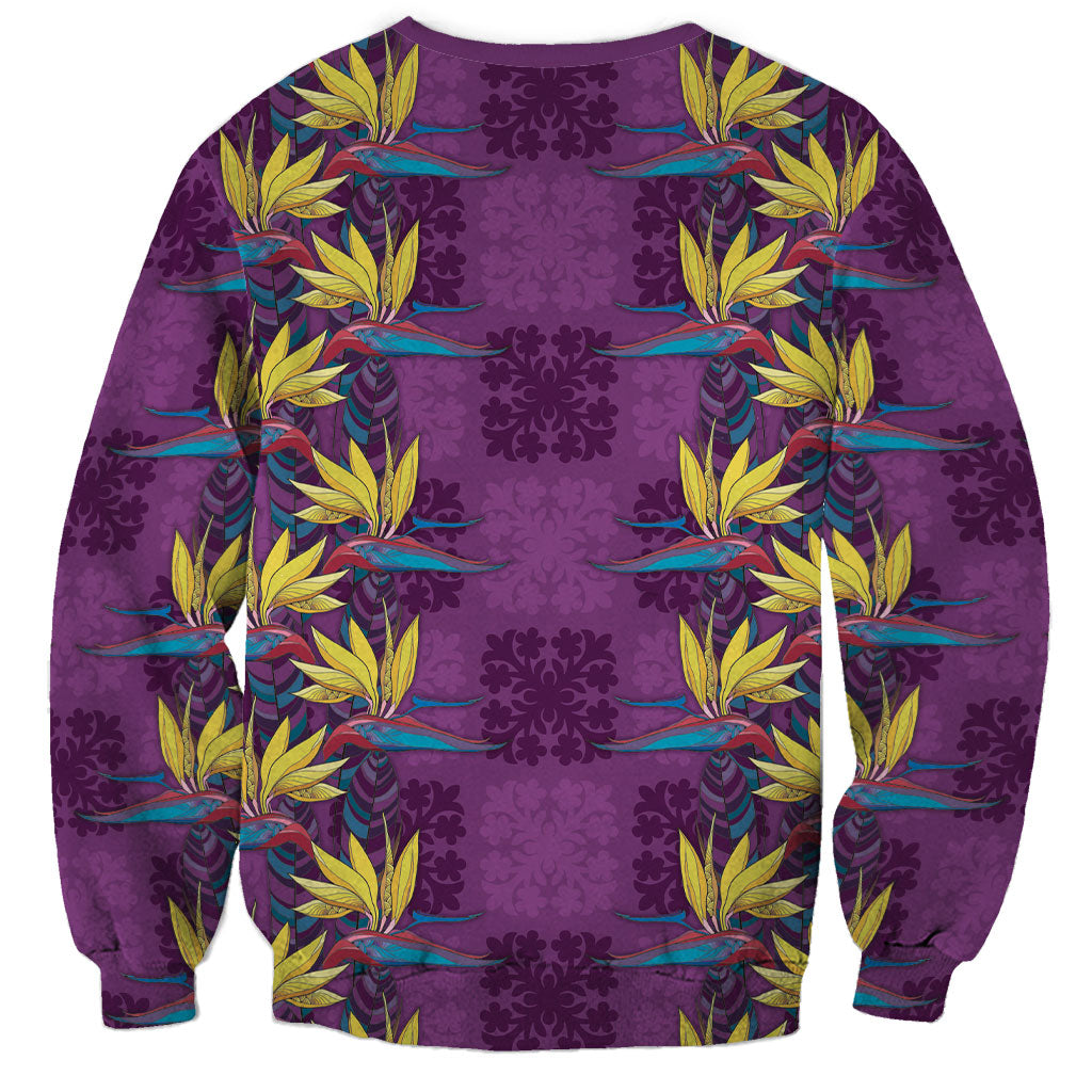 Hawaii Waikiki King Sweatshirt Purple Quilt With Pua Manu LT05 - Polynesian Pride