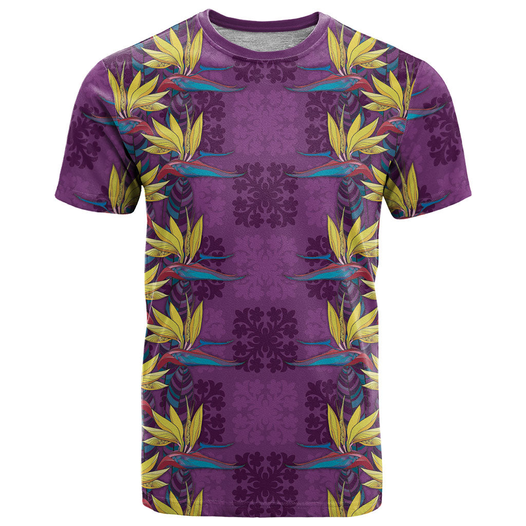Hawaii Waikiki King T Shirt Purple Quilt With Pua Manu LT05 Purple - Polynesian Pride