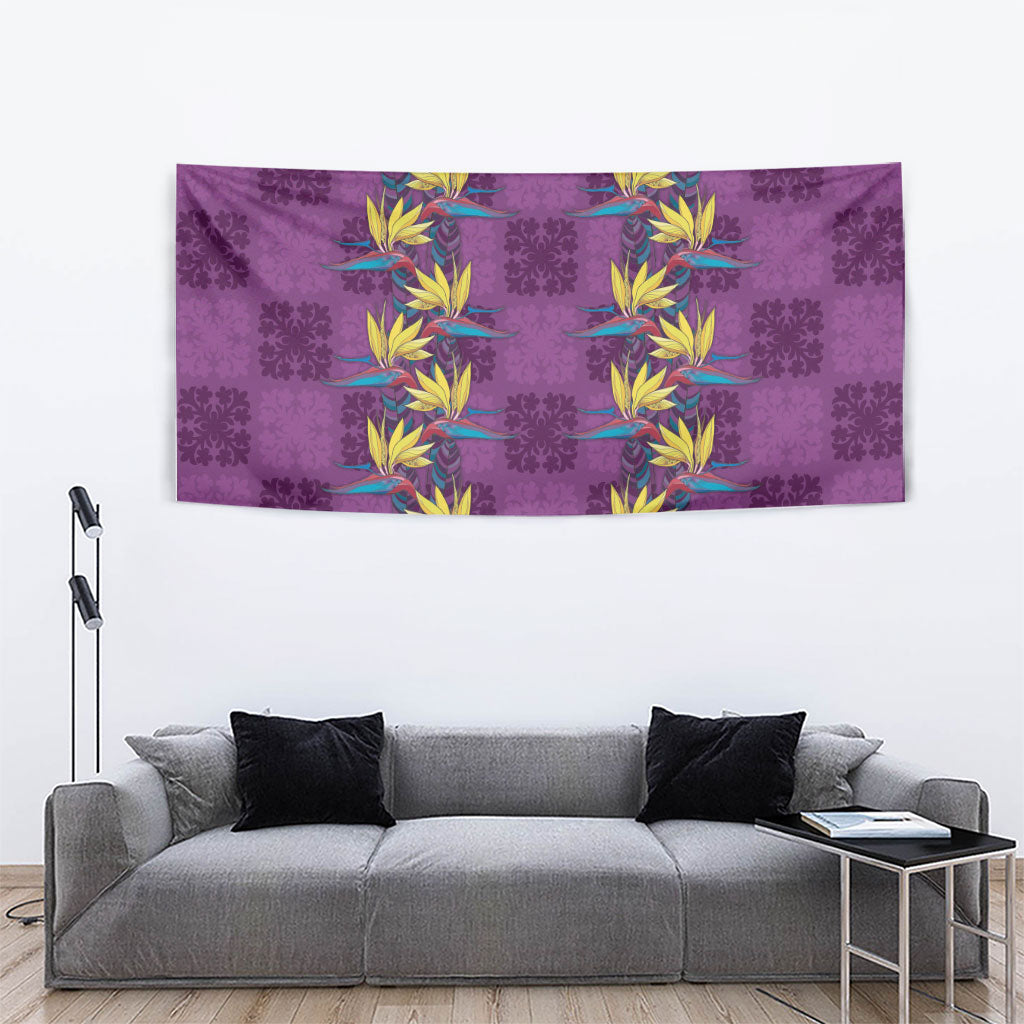 Hawaii Waikiki King Tapestry Purple Quilt With Pua Manu LT05 - Polynesian Pride