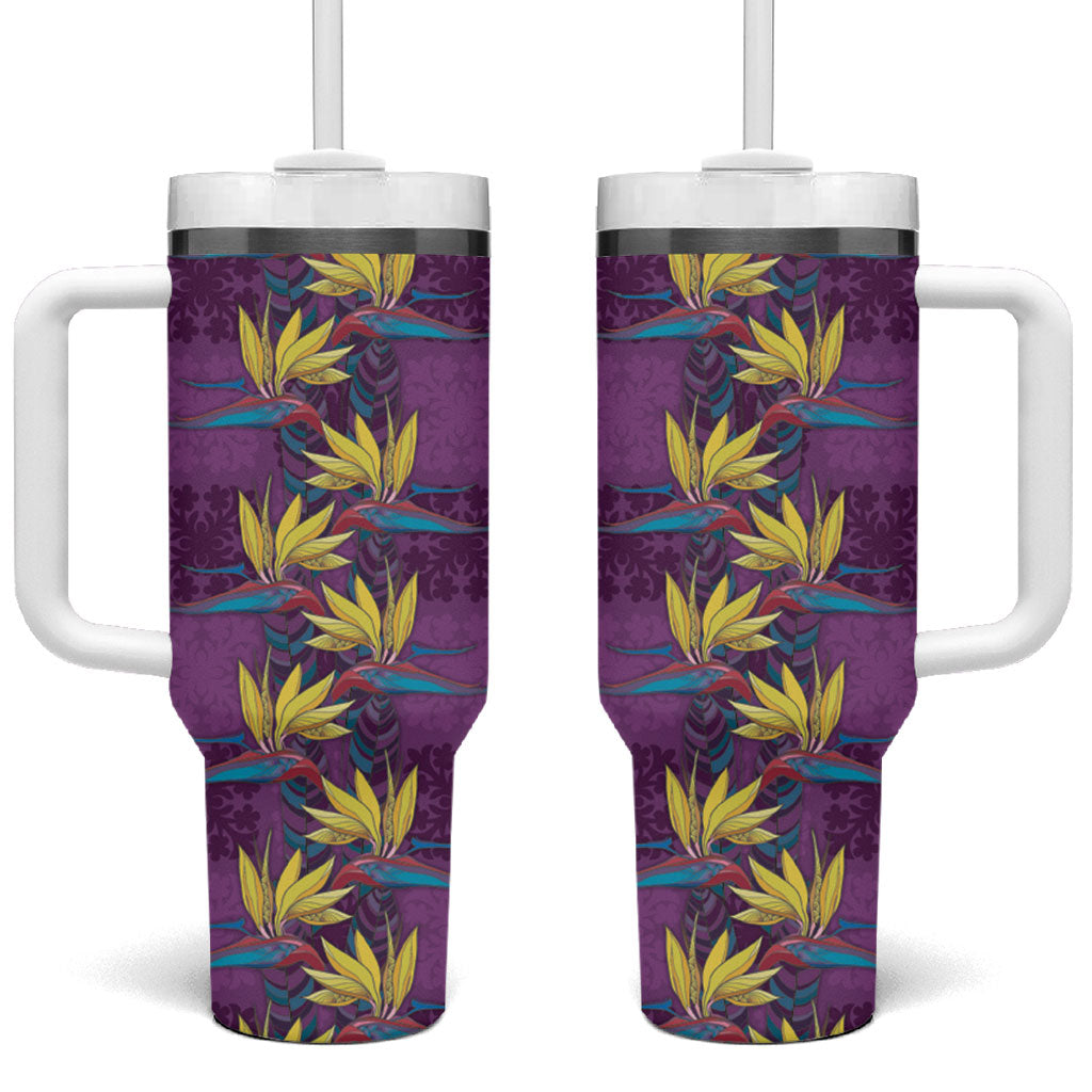 Hawaii Waikiki King Tumbler With Handle Purple Quilt With Pua Manu LT05 One Size: 40 oz Purple - Polynesian Pride