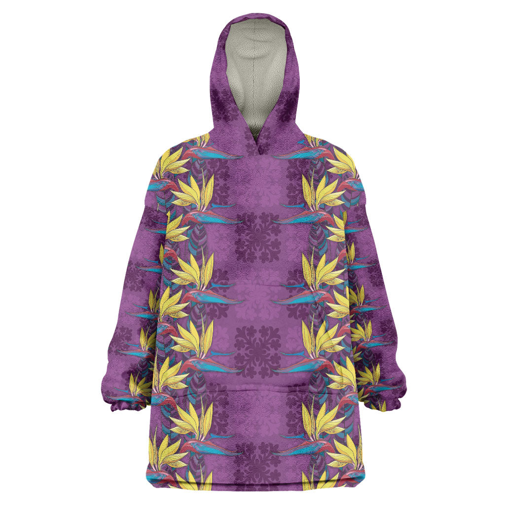 Hawaii Waikiki King Wearable Blanket Hoodie Purple Quilt With Pua Manu