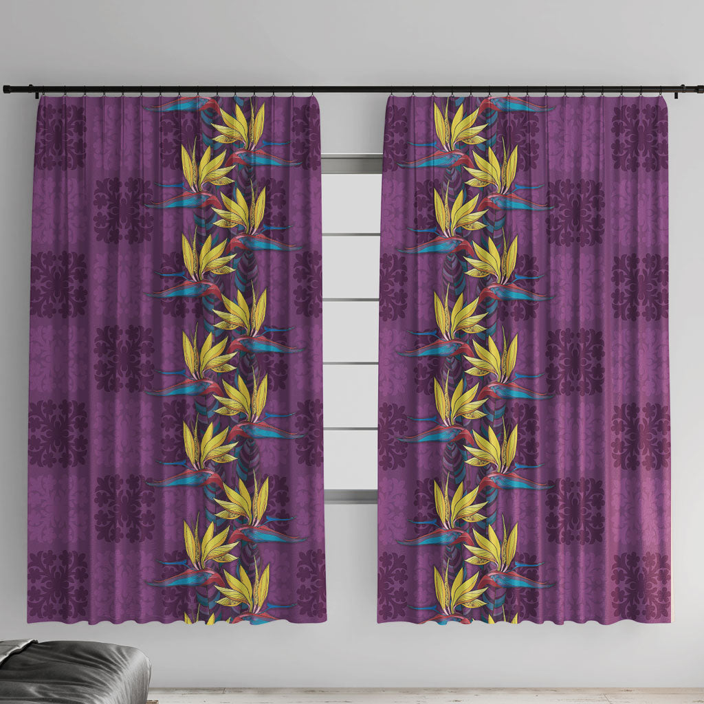 Hawaii Waikiki King Window Curtain Purple Quilt With Pua Manu LT05 With Hooks Purple - Polynesian Pride