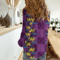 Hawaii Waikiki King Women Casual Shirt Purple Quilt With Pua Manu LT05 - Polynesian Pride