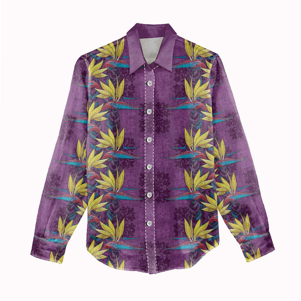 Hawaii Waikiki King Women Casual Shirt Purple Quilt With Pua Manu LT05 - Polynesian Pride