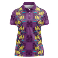 Hawaii Waikiki King Women Polo Shirt Purple Quilt With Pua Manu LT05 Female Purple - Polynesian Pride