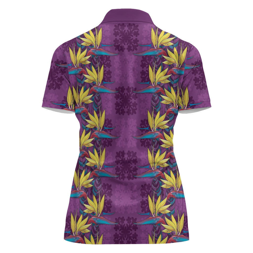 Hawaii Waikiki King Women Polo Shirt Purple Quilt With Pua Manu LT05 - Polynesian Pride