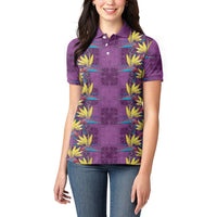 Hawaii Waikiki King Women Polo Shirt Purple Quilt With Pua Manu LT05 - Polynesian Pride