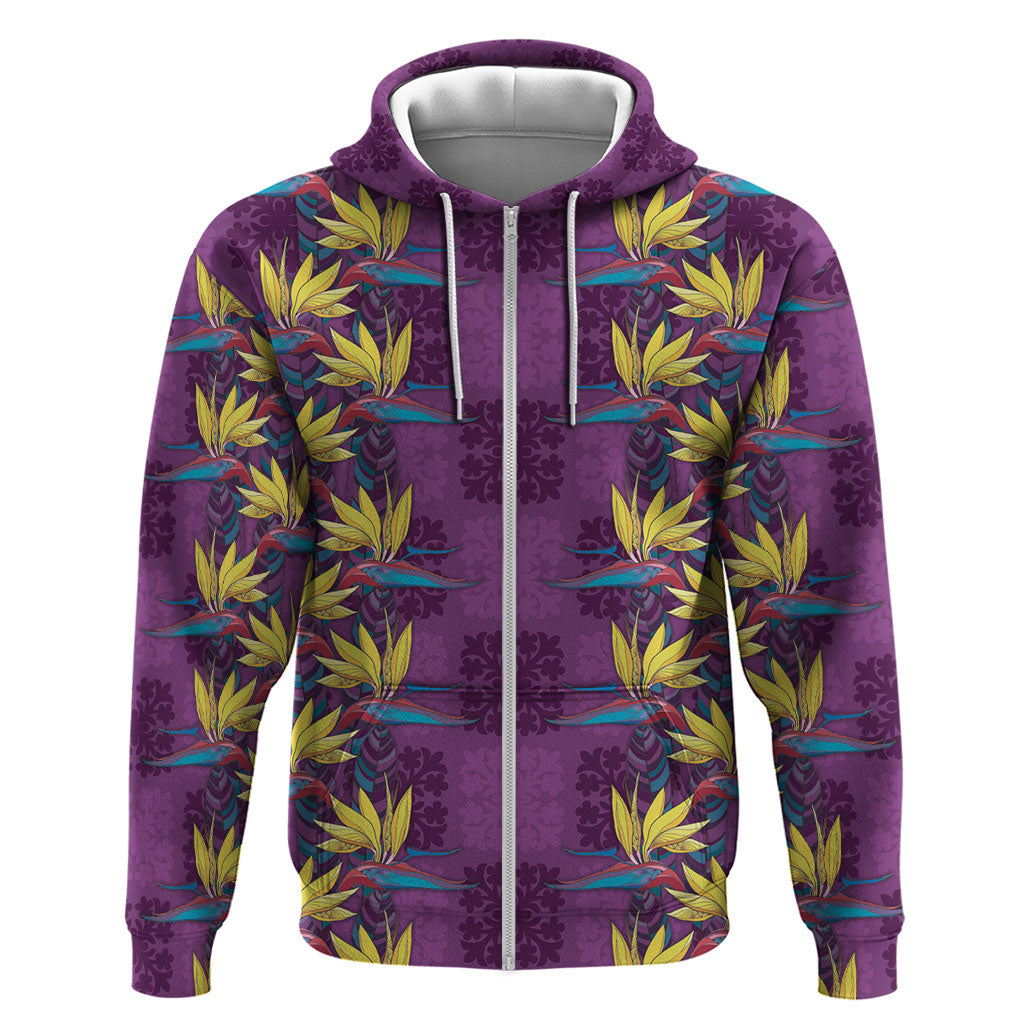Hawaii Waikiki King Zip Hoodie Purple Quilt With Pua Manu LT05 Zip Hoodie Purple - Polynesian Pride