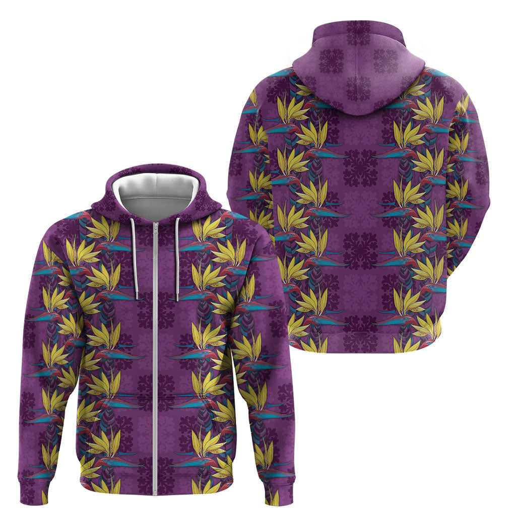 Hawaii Waikiki King Zip Hoodie Purple Quilt With Pua Manu LT05 - Polynesian Pride