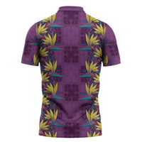 Hawaii Waikiki King Zipper Polo Shirt Purple Quilt With Pua Manu LT05 - Polynesian Pride