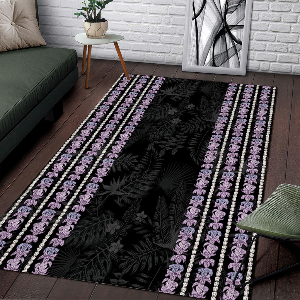 Hawaii Queen Liliuokalani Area Rug Hawaiian Lei Pua Kalaunu LT05 Black - Polynesian Pride
