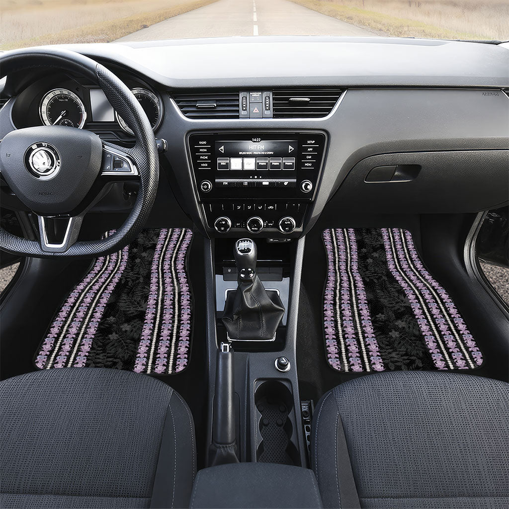 Hawaii Queen Liliuokalani Car Mats Hawaiian Lei Pua Kalaunu LT05 Set 2pcs - Front Black - Polynesian Pride