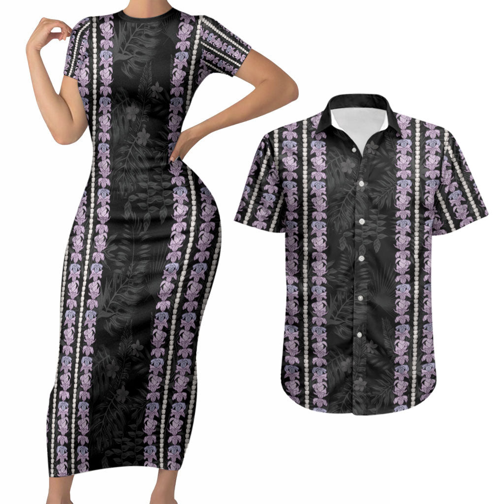 Hawaii Queen Liliuokalani Couples Matching Short Sleeve Bodycon Dress and Hawaiian Shirt Hawaiian Lei Pua Kalaunu LT05 Black - Polynesian Pride