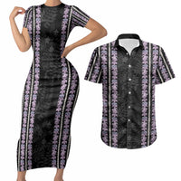 Hawaii Queen Liliuokalani Couples Matching Short Sleeve Bodycon Dress and Hawaiian Shirt Hawaiian Lei Pua Kalaunu LT05 Black - Polynesian Pride