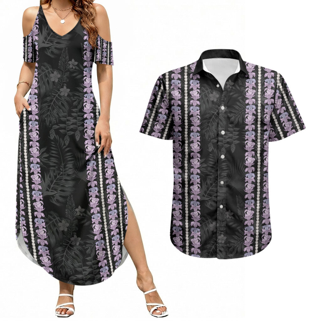 Hawaii Queen Liliuokalani Couples Matching Summer Maxi Dress and Hawaiian Shirt Hawaiian Lei Pua Kalaunu LT05 Black - Polynesian Pride