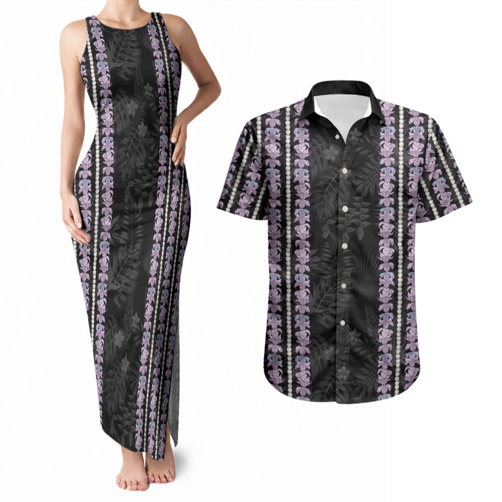 Hawaii Queen Liliuokalani Couples Matching Tank Maxi Dress and Hawaiian Shirt Hawaiian Lei Pua Kalaunu LT05 Black - Polynesian Pride