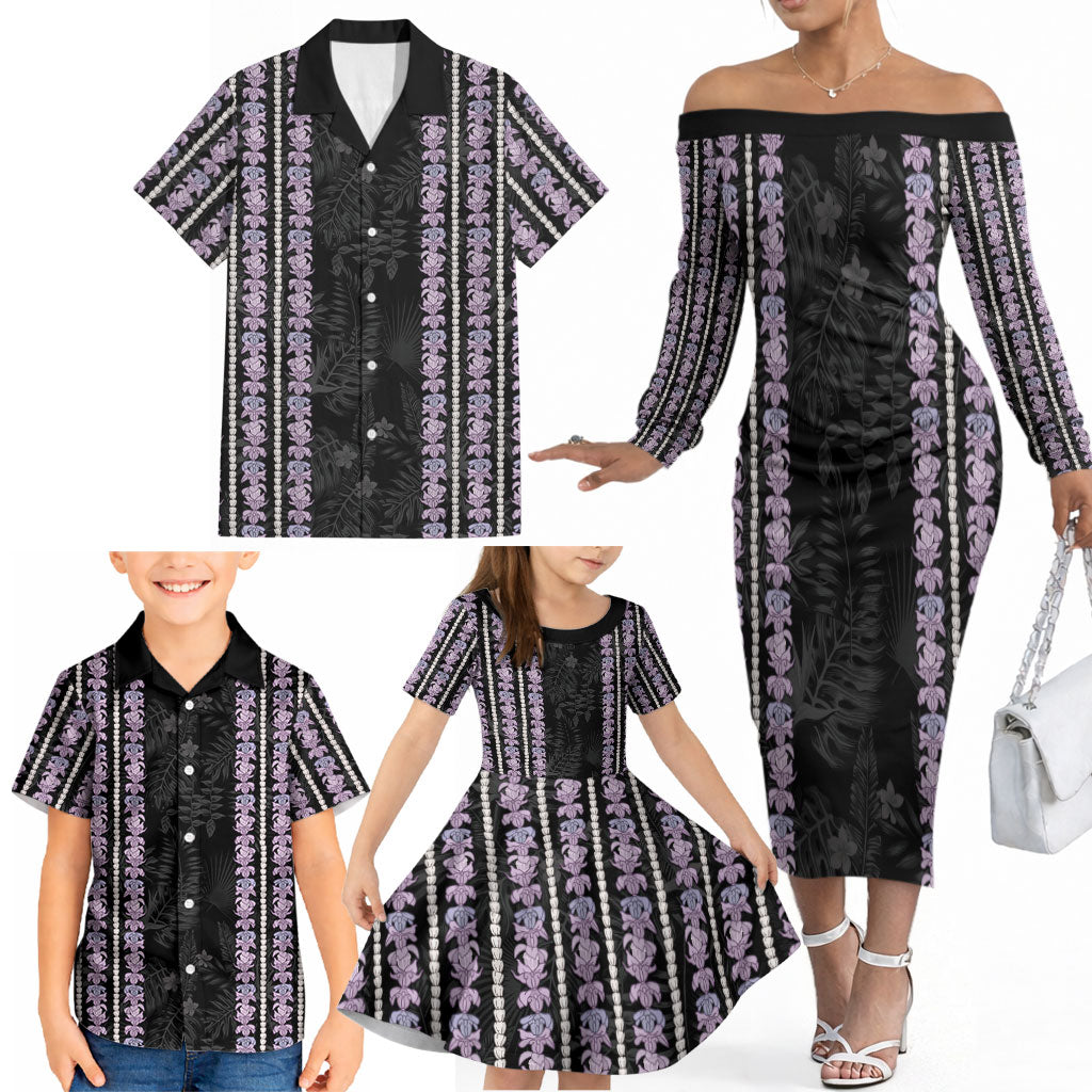 Hawaii Queen Liliuokalani Family Matching Off The Shoulder Long Sleeve Dress and Hawaiian Shirt Hawaiian Lei Pua Kalaunu LT05 - Polynesian Pride