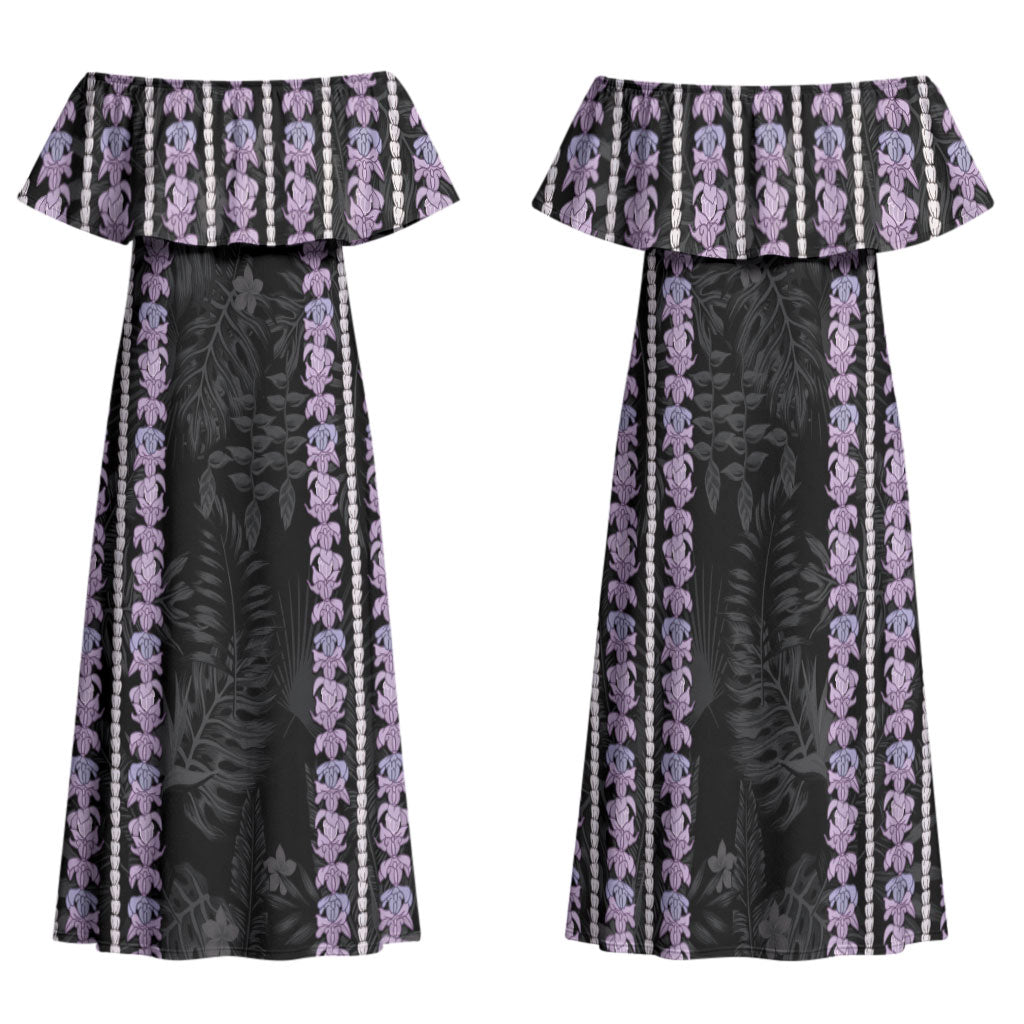 Hawaii Queen Liliuokalani Family Matching Off Shoulder Maxi Dress and Hawaiian Shirt Hawaiian Lei Pua Kalaunu LT05 Mom's Dress Black - Polynesian Pride
