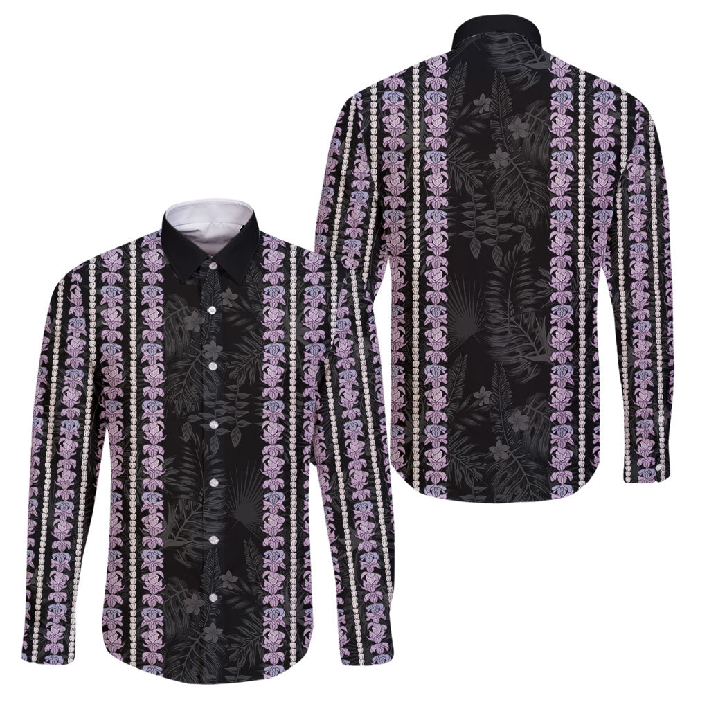 Hawaii Queen Liliuokalani Family Matching Off Shoulder Maxi Dress and Hawaiian Shirt Hawaiian Lei Pua Kalaunu LT05 Dad's Shirt - Long Sleeve Black - Polynesian Pride