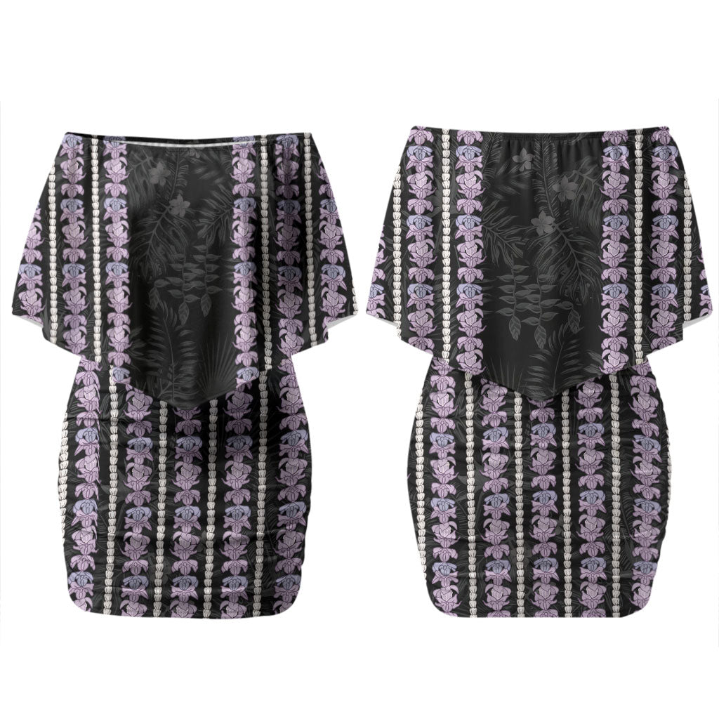 Hawaii Queen Liliuokalani Family Matching Off Shoulder Short Dress and Hawaiian Shirt Hawaiian Lei Pua Kalaunu LT05 Mom's Dress Black - Polynesian Pride