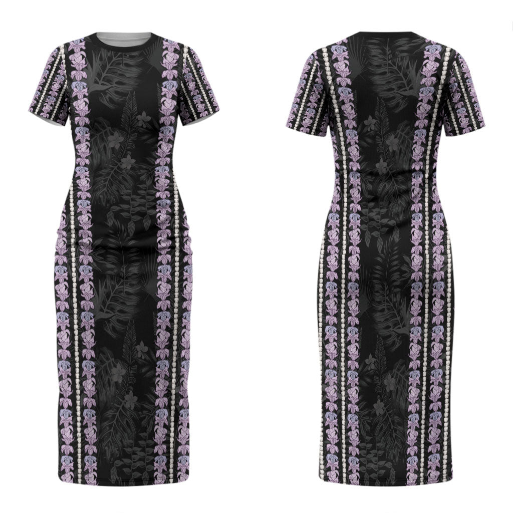Hawaii Queen Liliuokalani Family Matching Short Sleeve Bodycon Dress and Hawaiian Shirt Hawaiian Lei Pua Kalaunu LT05 Mom's Dress Black - Polynesian Pride