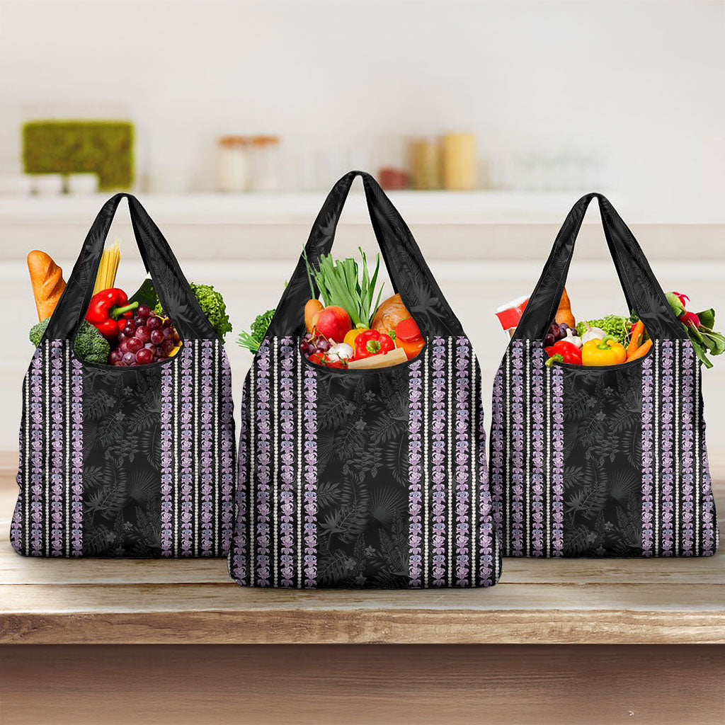 Hawaii Queen Liliuokalani Grocery Bag Hawaiian Lei Pua Kalaunu LT05 3-pack One Size Black - Polynesian Pride