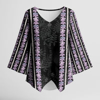 Hawaii Queen Liliuokalani Kimono Sleeve Blouse Hawaiian Lei Pua Kalaunu LT05 Female Black - Polynesian Pride