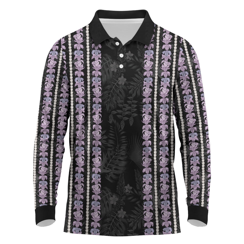 Hawaii Queen Liliuokalani Long Sleeve Polo Shirt Hawaiian Lei Pua Kalaunu LT05 Black - Polynesian Pride