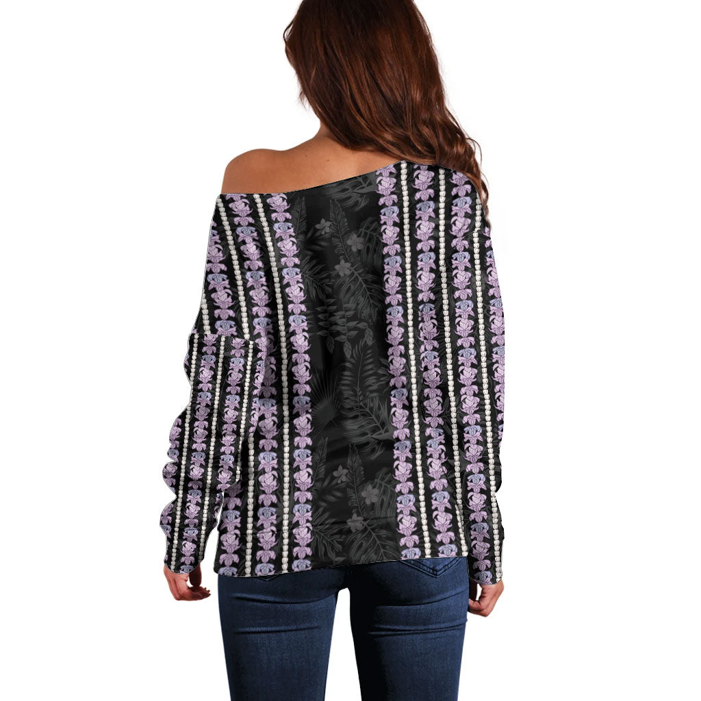 Hawaii Queen Liliuokalani Off Shoulder Sweater Hawaiian Lei Pua Kalaunu LT05 - Polynesian Pride